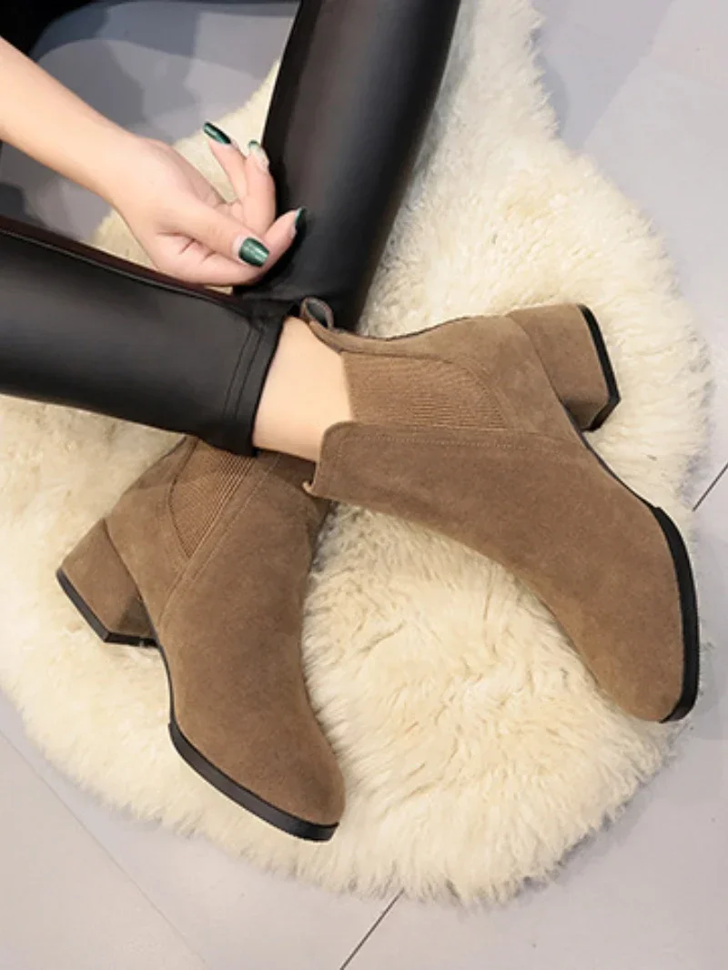 Women Ankle Boots Autumn Winter Boots Slip-on Round Toe