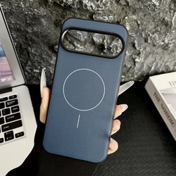 Magnetic Armor Matte Retro Leather Phone Case with Magsafe - Compatible Thin Cover - Google Pixel 10 (Navy Blue)