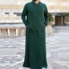 Islamic Loose Men's Robe Solid Color with Thick Pockets Casual Ethnic Style Simple Muslim Gown for Men