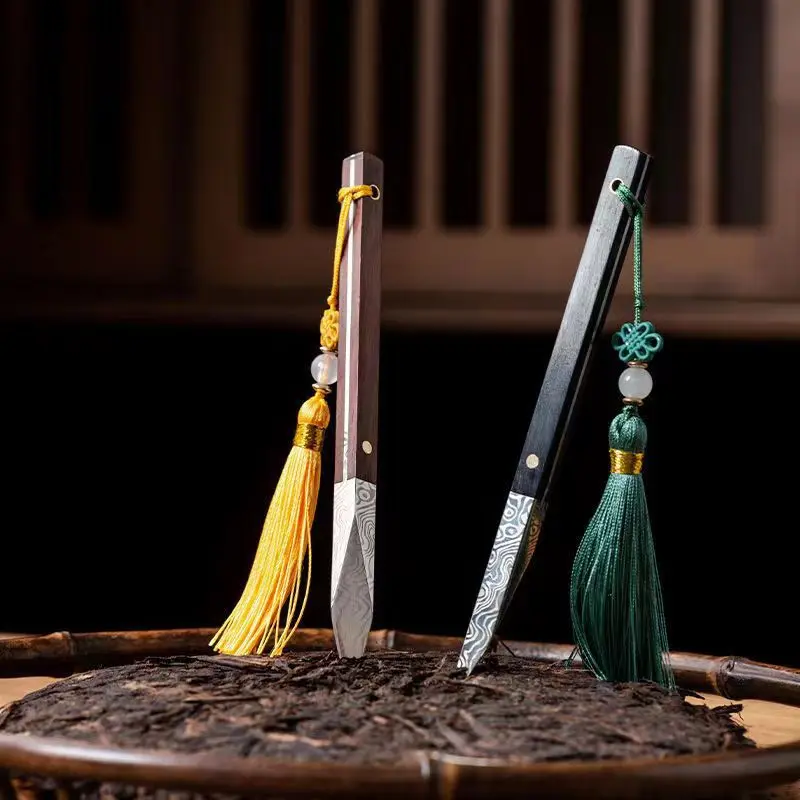 Zen Tea Knife Manual Tea Needle Ebony Damascus Pattern Steel Pu 'er Knife Accessories