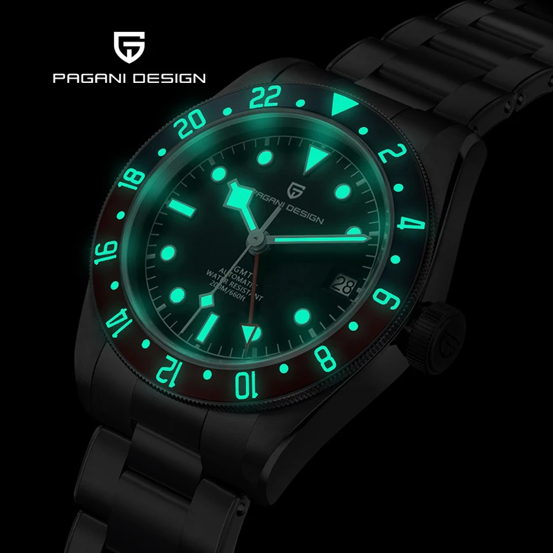 PAGANI DESIGN GMT Mechanical Automatic Watch For Men Sapphire Mens Watches Fashion Top Brand Luxury Accessories Stainless Steel