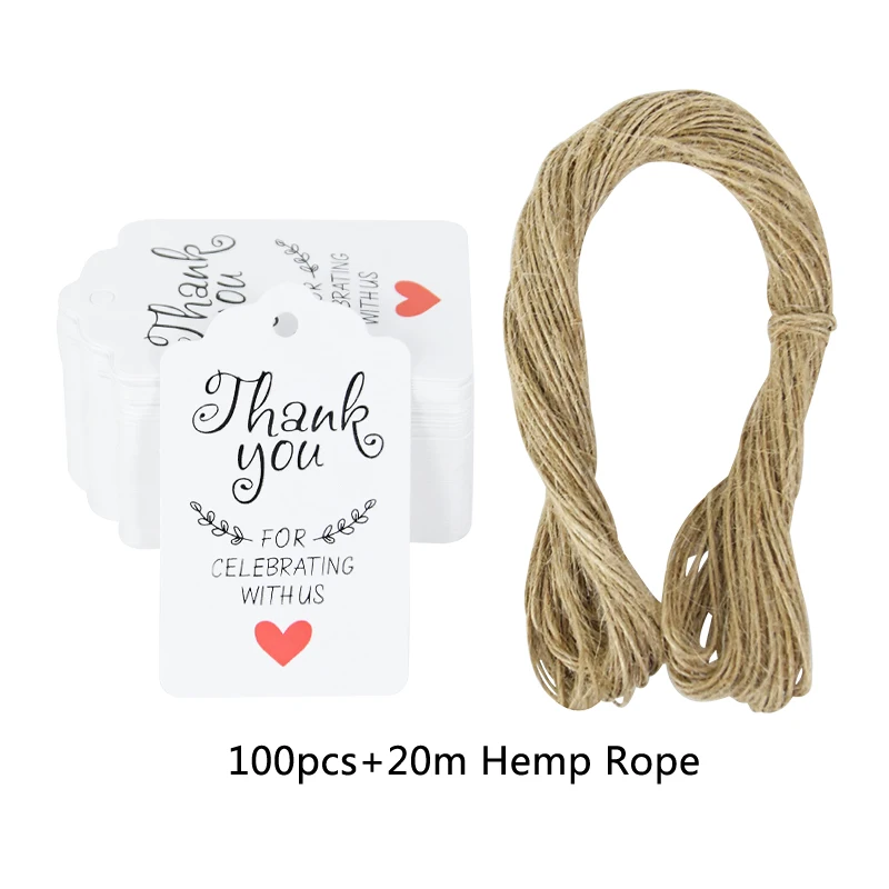 Bulk Set of 100 Handmade Kraft Paper Gift Tags with Hemp Ropes
