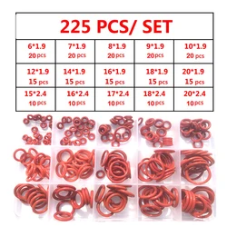 Enhanced Red Silicone O - Ring Assortment Kit - 250 - Piece Seal and Washer Set (Red225pcs mixed(1set)