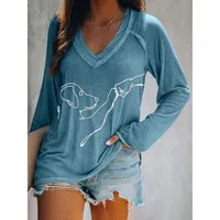 T-shirts pour femmes avec imprimé chien, décontractés d'été, amples à manches longues et col en V, blanc, noir, bleu, vert – Grande Vente 1
