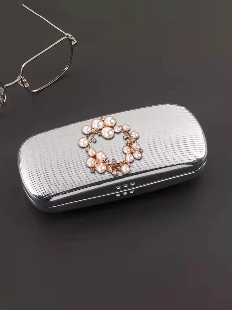 

Ultra-Light Metal Eyewear Cases Perfect for Large Frames - Inspired Pearl Bow Decor