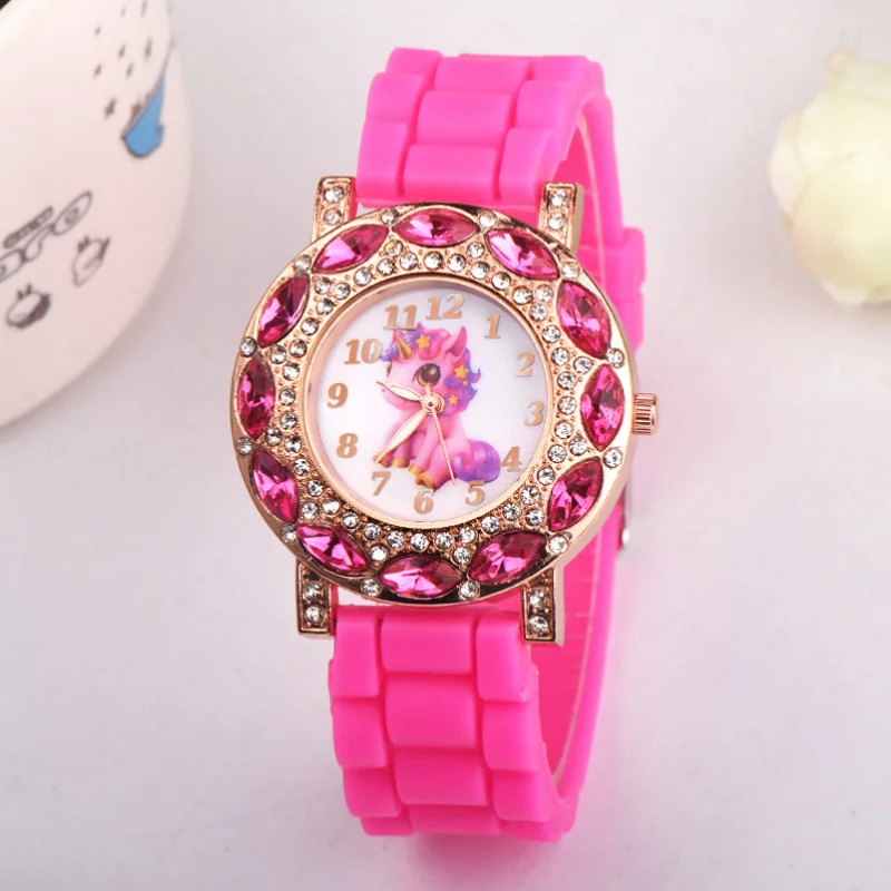 

Lovely Pink Unicorn Children Wrist Watches Diamond Cartoon Leather Strap Kids Quartz Watch for Boy Clocks Relogio Masculino Saat