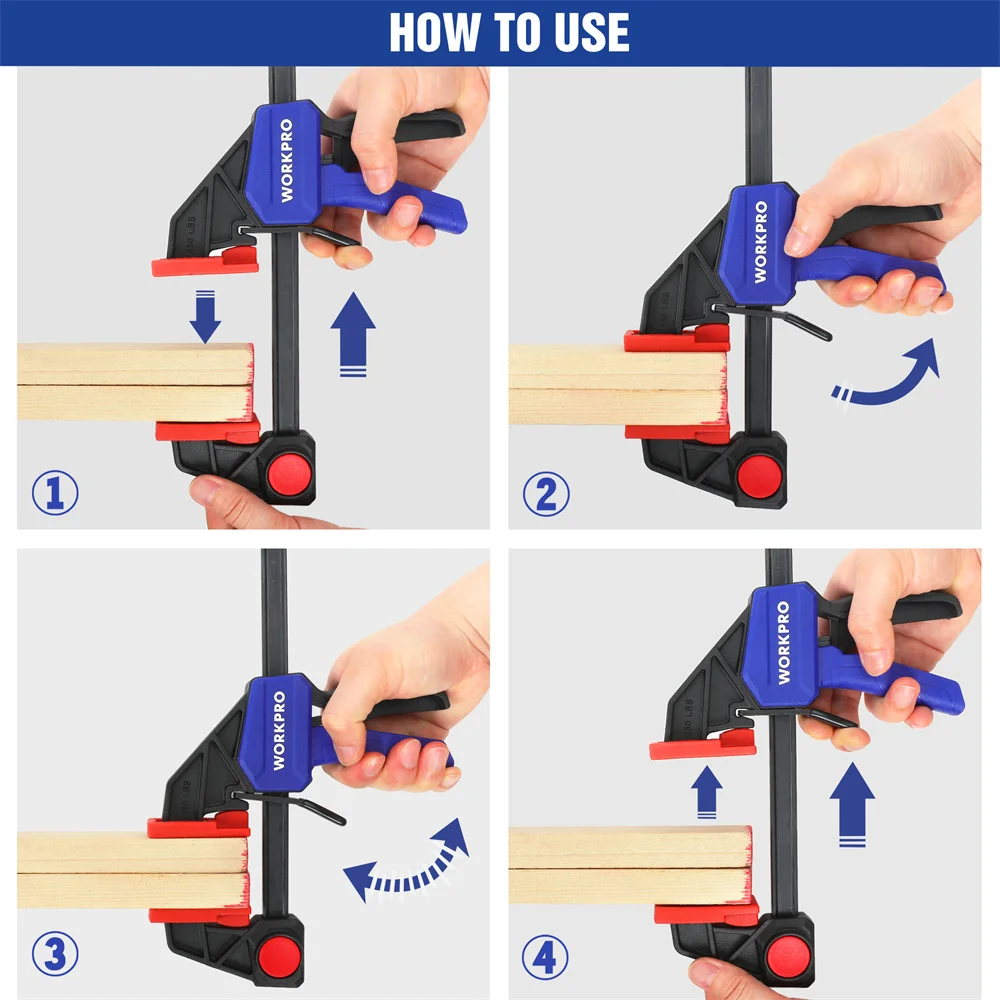 Woodworking Clamps WORKPRO 4PCS Clamps Woodworking Quick Release Clamp Bar F Clamp Clip Set 4.5-inch 6-inch Woodworking Tools