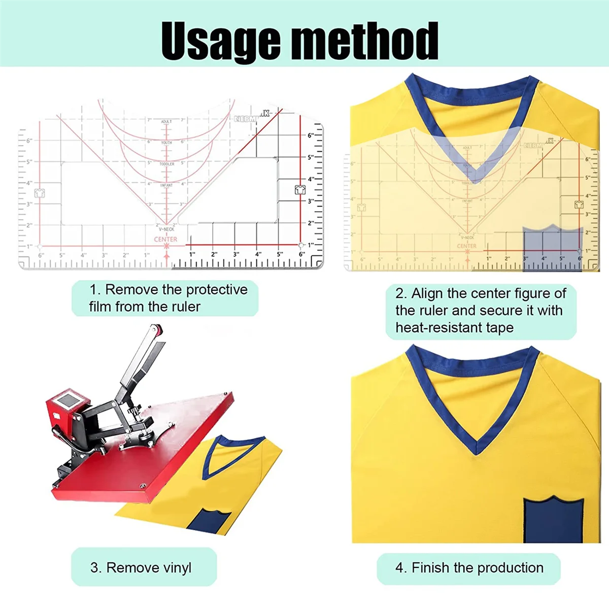 Tshirt Ruler Guide for Vinyl Alignment, T Shirt Ruler to Center Design Tshirt Measurement Tool with Heat Tape