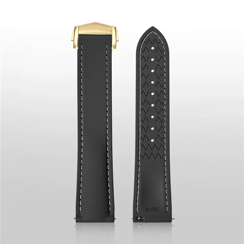 Universal Fluoro Rubber Watch Strap with FKM Deployant Buckle - Men's Sizes 18mm to 24mm