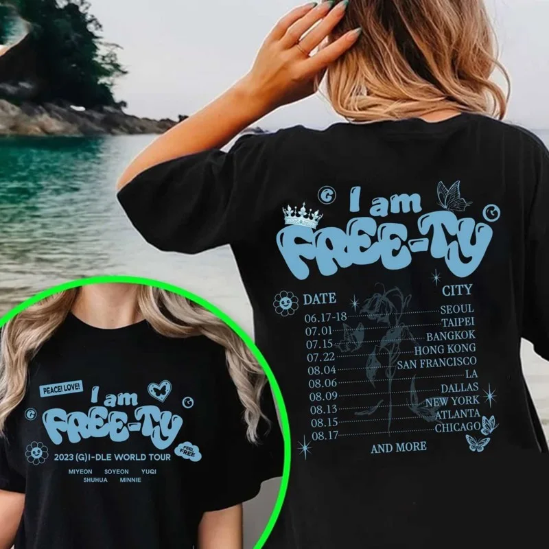 

Футболка GIDLE с надписью «I Am FREE-TY», винтажная толстовка с изображением альбома, Ретро футболка с рисунком, музыкальные подарки унисекс, худи с рисунком Kpop