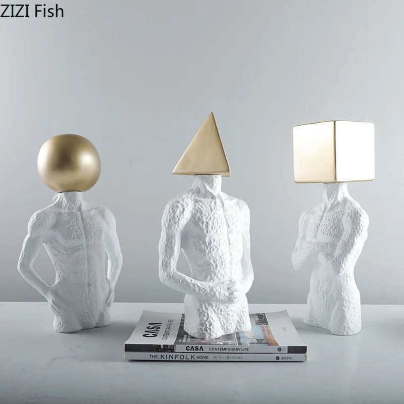 Creative Geometric Head Character Resins Sculpture Desk Decoration
