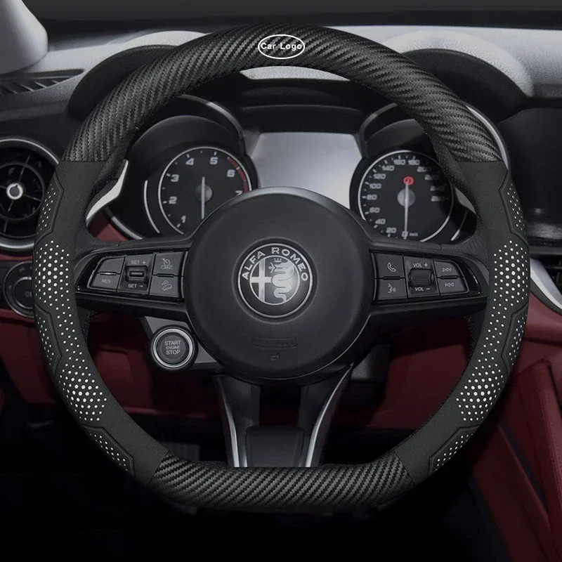 

Car Carbon Fiber Suede Leather Car Steering Wheel Cover For Alfa Romeo 159 147 156 Giulietta Giulia Mito Stelvio Car Accessories