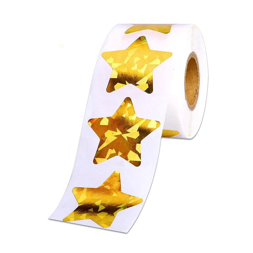 50-100 stücke holo graphische goldene Stern aufkleber für Kinder belohnen Folien stern aufkleber etiketten für Wand handwerk Klassen zimmer liefert 1 Zoll – Detail 5