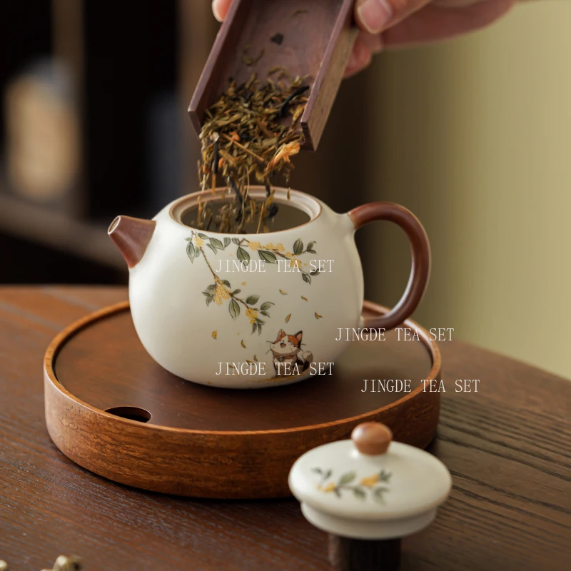 Ceramic Ru Kiln Rice Yellow Teapot Household Small Single Teapot High End Crackable Kung Fu Tea Set Chinese Puer Tea Pot