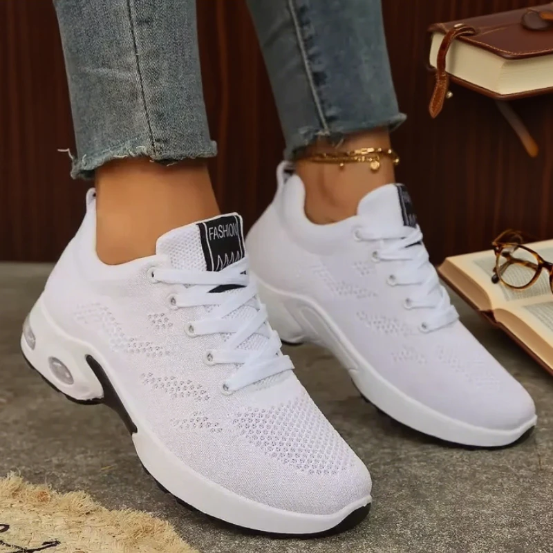 Women Platform Casual Sneakers Breathable Walking Mesh Flat Running Shoes Women Tenis Gym Vulcanized Shoes White Female Footwear