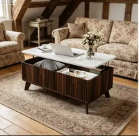 Table basse moderne avec plateau relevable et rangement, plateau effet marbre et finition chêne clair, table centrale de salon à hauteur réglable, 105 cm 5