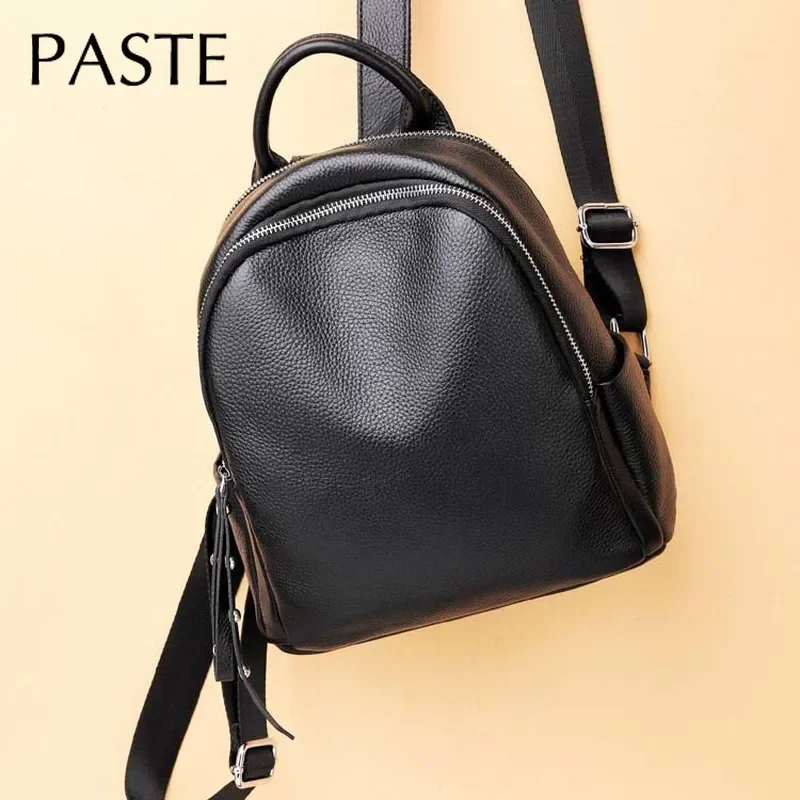 100% Genuine Leather Women Backpack Black Daily Casual Travel Bag for Lady Small Beach Knapsack High Quality Students Schoolbag 2