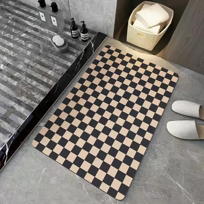 Bathroom Floor Mats, Checkerboard, Bathroom Entrance Diatom Mud Floor