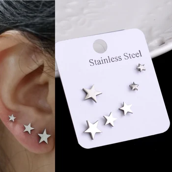 Stainless Steel Earrings Sets Small Cute Butterfly Star Moon Heart Studs Punk Piercing Earing Women's Minimalist Jewelry