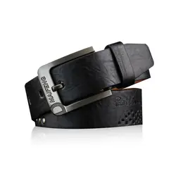 Elegant Men's Leather Belt - Luxury Classic Buckle with Vintage Charm (Black)