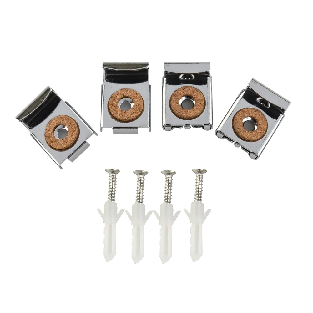 4pcs Mirror Hanger Mirror Fixing Clips Chrome Wall Mounting Glass Metal Fixing Kit Frameless Clips Mounting Hanger Clamp