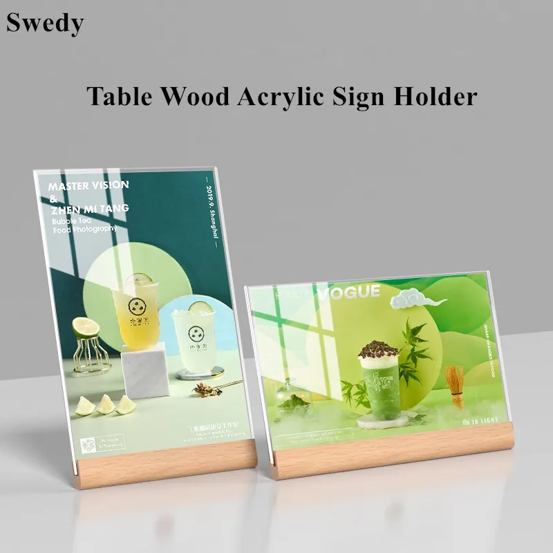 

A5 148X210MM Wood Base Acrylic Sign Holder Display Stand Table Promotional Office Document Menu Paper Holder Poster Frame