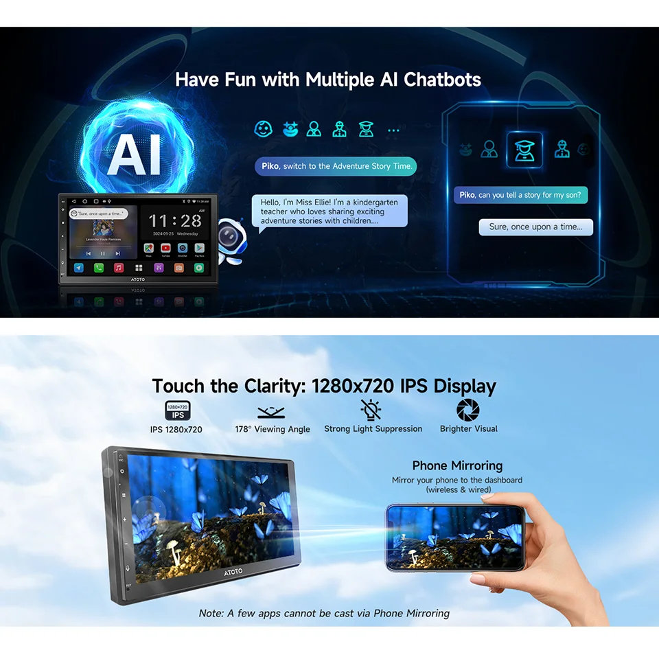 Reproductor multimedia para coche ATOTO de 7 pulgadas 2Din con Android, pantalla Carplay, Android Auto, radio Bluetooth, estéreo doble 2 Din para coche A5L A5 Lite 3
