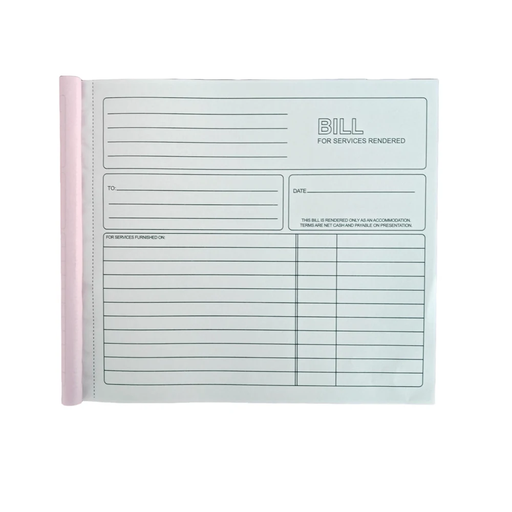 2-Part Carbonless Bill for Services Rendered Book, 8.5 x 8.25 Inches, 50 Sheets, White/pink