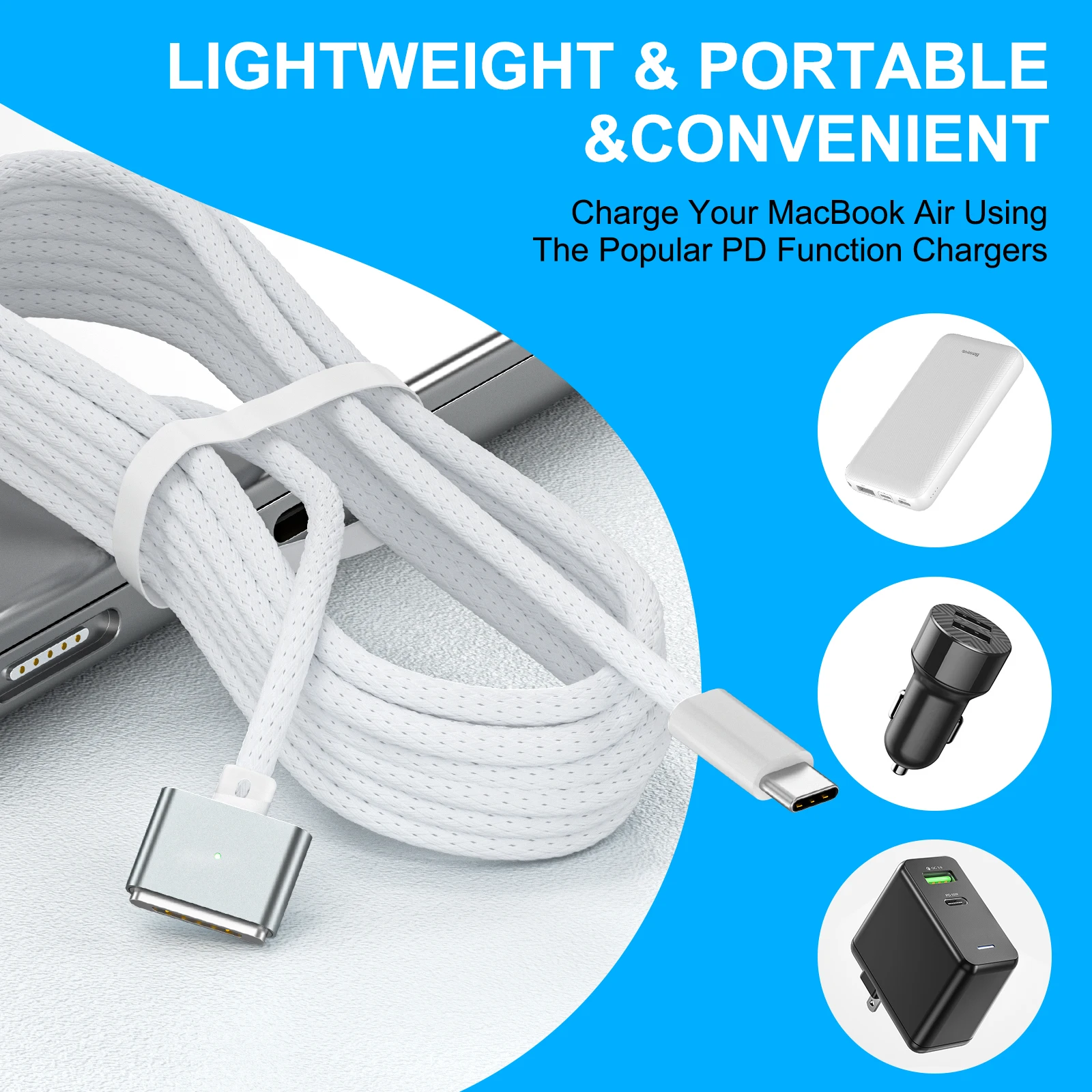 140W USB 타입 C에서 맥세이프 3로 변환하는 마그네틱 충전 케이블 맥북 프로 에어 14 16 M2 고속 충전 케이블 2M