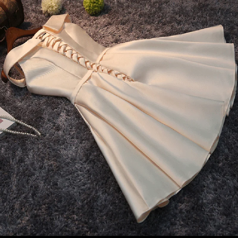 Off Shoulder Prom Dresses Short Pink Bridesmaid Dresses Satin Simple Elegant Lace Up Party Graduation Gowns Sweet Cocktail Dress
