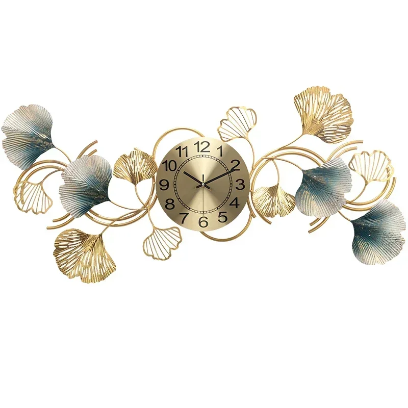 

Chinese Style Fashion Metal Wall Clock Home Living Room Ginkgo Leaf Clock Creative Mute Wall Decoration Atmospheric Wall Watch