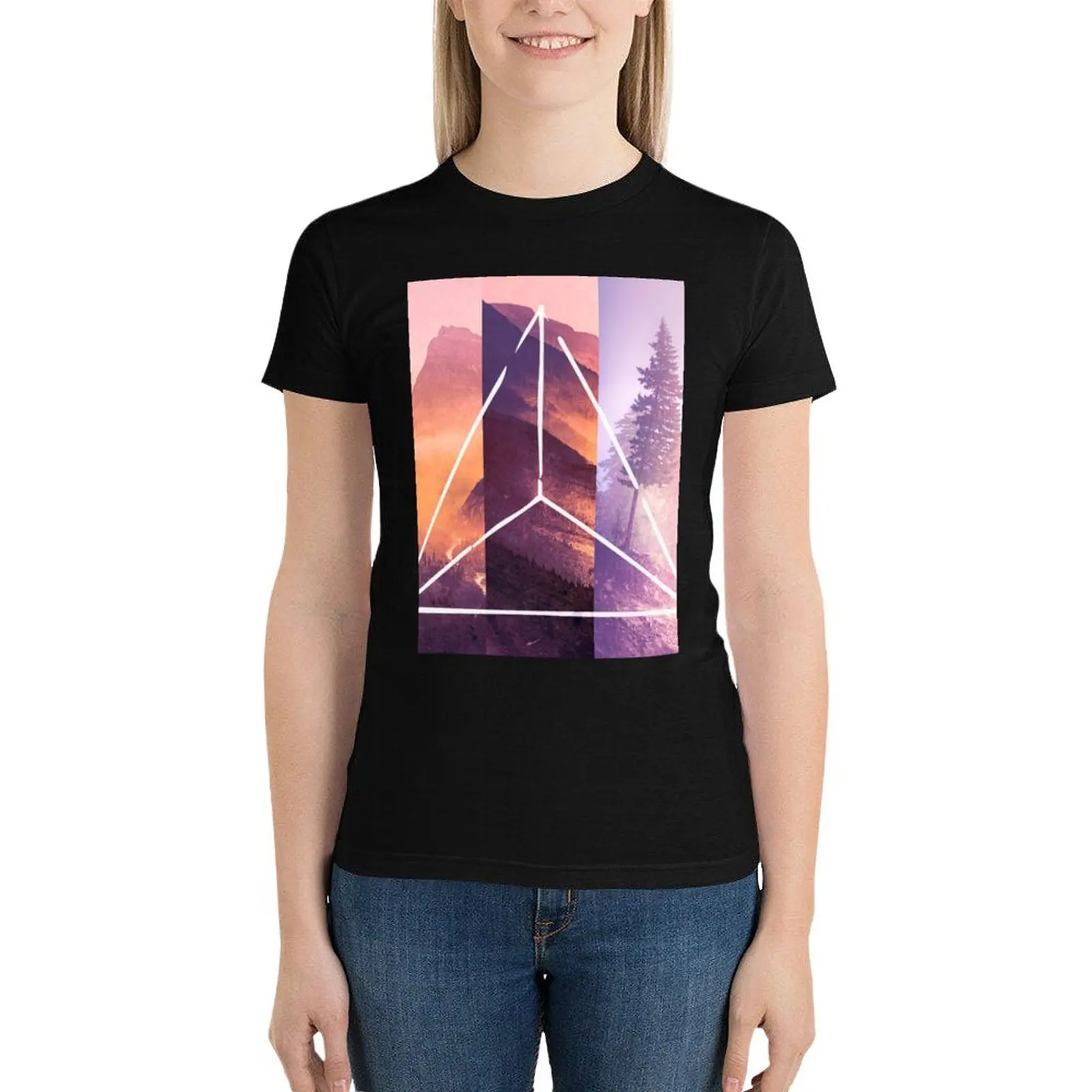 Forest Mountain Trees - Geometric Nature Wildfire Rebirth T-Shirt summer clothes funny Woman T-shirts