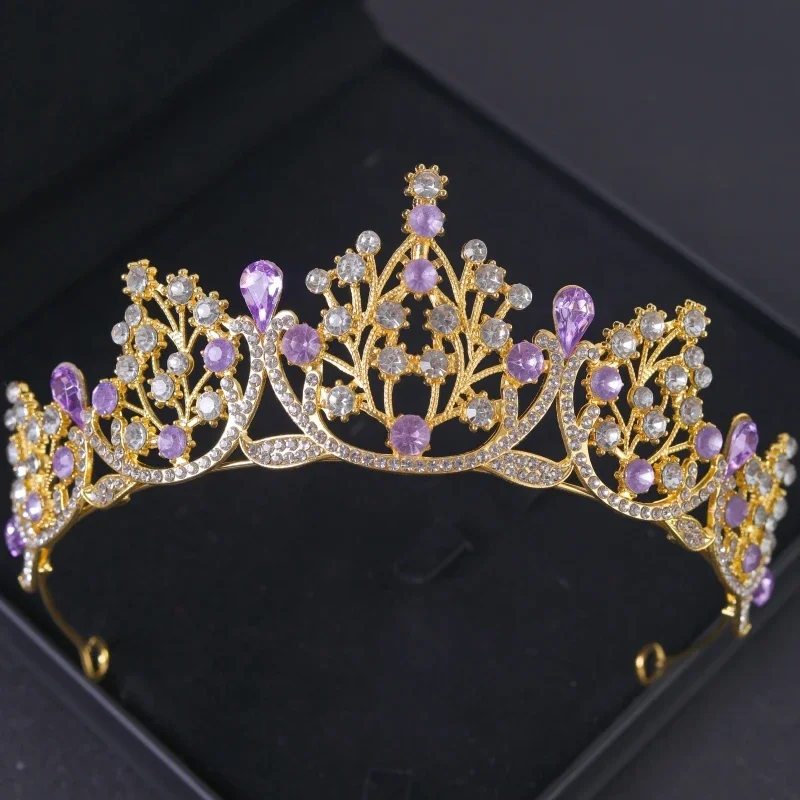 Purple Crystal Tiaras And Crowns Rhinestone Prom Diadem Crown for Women Bridal Wedding Hair Accessories Jewelry Crown Tiara Gift for hair accessories bridal hair accessories crown headband