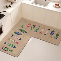 L-shaped Corner Kitchen Carpet Cartoon Minimalist PVC Floor Mat Fish Pattern Waterproof Oil-proof Rug Non-slip Easy-care Mats IG 1