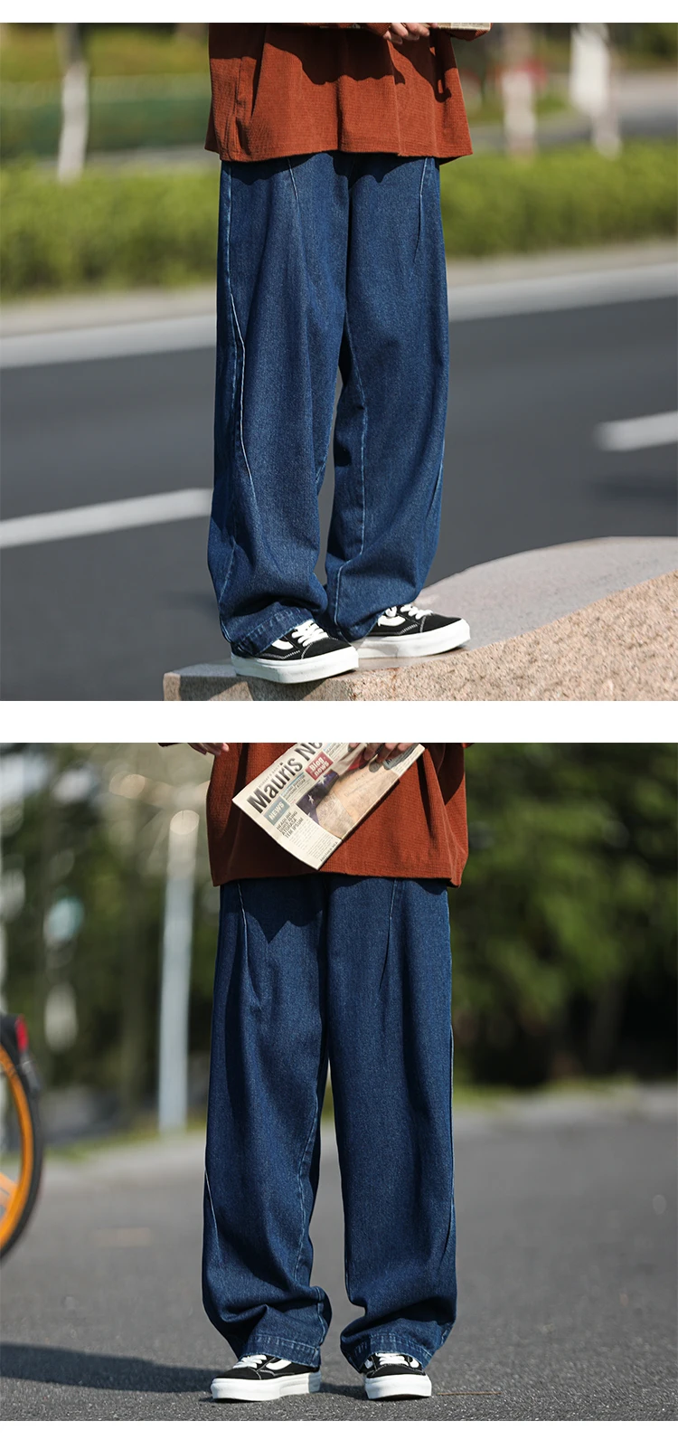 Bonsir Blue/Black Baggy Jeans Men Fashion Casual Oversized Wide Leg Jeans  Men Streetwear Hip Hop Straight Denim Pants Mens Trousers - Blue / M