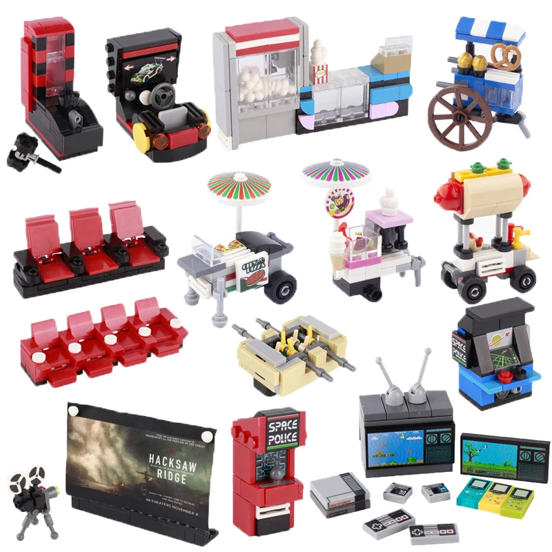 City Building Block Accessori Tv Game Dance Machine Cassiere Hot Dog Ice Cream Popcorn Food Brick Giocattolo Fai Da Te Per Bambini B017