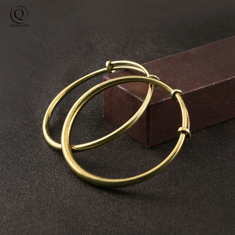 Vintage Fashion Brass Bangles For Women Plain smooth Cuff Bangles Couple Jewelry Christmas Gift European Girl Bracelets