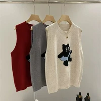 Sweater Vest Women Casual Embroidered Cartoon O-neck Sleeveless Pullover Autumn Winter Knitted Sweater Short Outerwear Tank Top - Image 5
