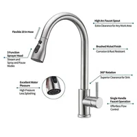 ก๊อกน้ําห้องครัวแปรงนิกเกิลดึงอ่างล้างจาน Water TAP Deck ติดตั้ง Mixer Stream Sprayer หัวร้อนเย็นก๊อก Sliver 5