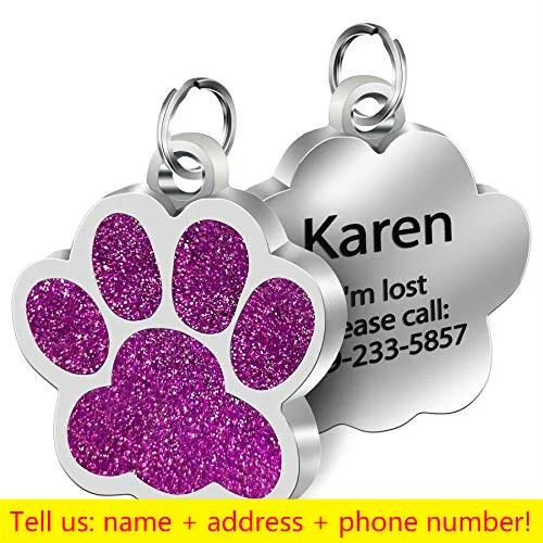 Personalized Dog Cat Tags Engraved Cat Dog Puppy Pet ID Name Collar Tag Pendant Pet Accessories Paw Glitter Pendant best flea collar for dogs Dog Collars