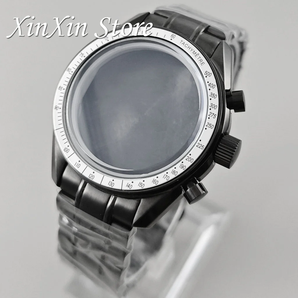 Elegant 39.7mm Red Bezel Speedmaster Watch Case with Quartz Movement Compatibility for 20mm Steel Band and 32.5mm Dial
