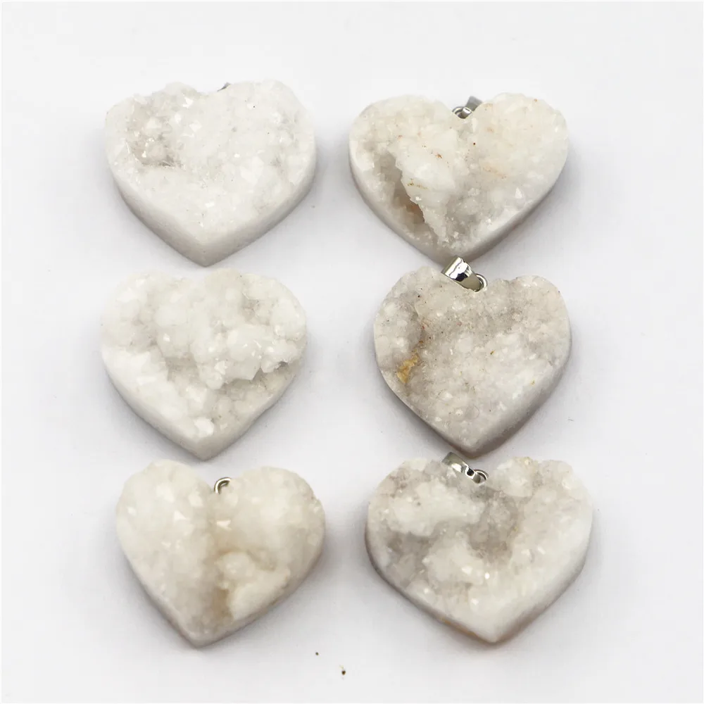 Hot Wire Heart Freeform Natural Stone Agates Druzys Pendant Necklace Handcrafted Plate AB Color for Fashion Jewelry Making 6PCS