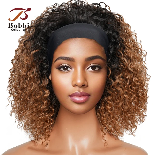 220% densité sans colle perruques de cheveux humains pour les femmes court bouclés bandeau perruque Ombre 1B 30 Jerry bouclés porter Go perruque gingembre brun Bobbi 1