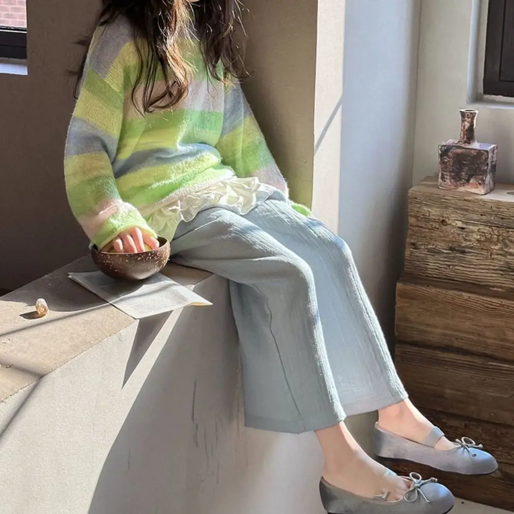 Simple Candy Color Girl Straight Pants Loose Wide Leg Children Cropped Pants Thin High Waist Teen Yamamoto Pants Streetwear