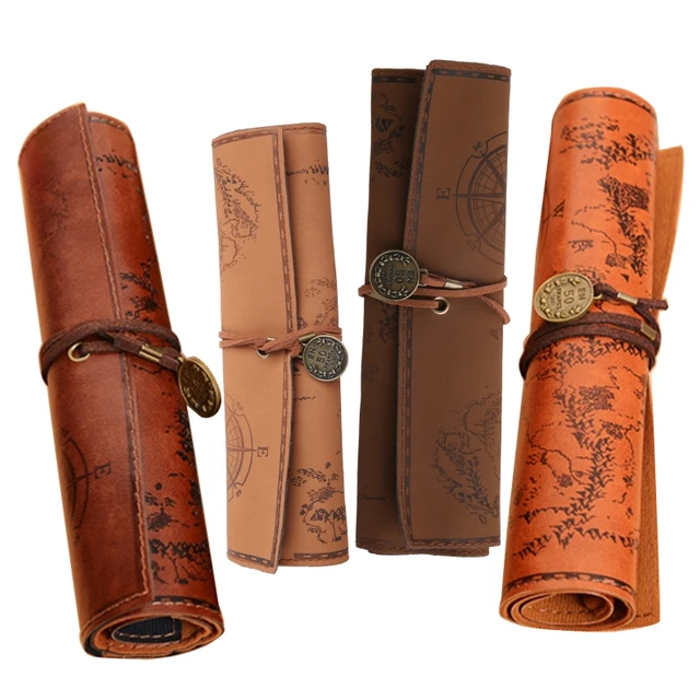 Retro Crazy Horse Leather Pencil Roll Up Cases Pen Bag Pouch Student Adult  Pencil Holder Office High School Supplies Stationery - AliExpress