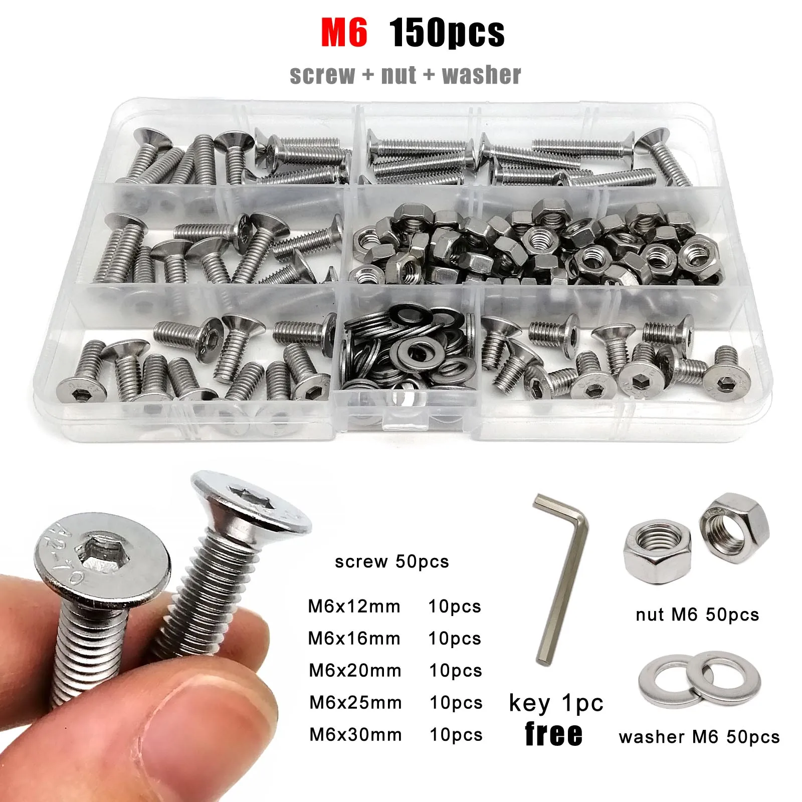 520 Pezzi Viti A Testa Svasata Con Dadi M3/M4/M5 - Acciaio Inox - Per Fai Da Te E Lavori Professionali - Foto 6