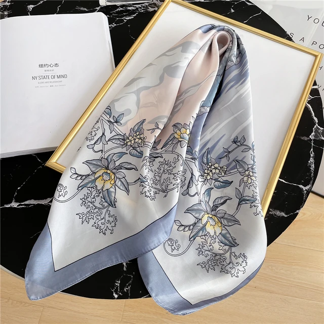 Silk Square Scarf Women Satin Bandana Print  Scarves Head Band Fashion Lady Hair Shawl and Wrap Female Neckerchief Hijab 2022 FJ70-346-2