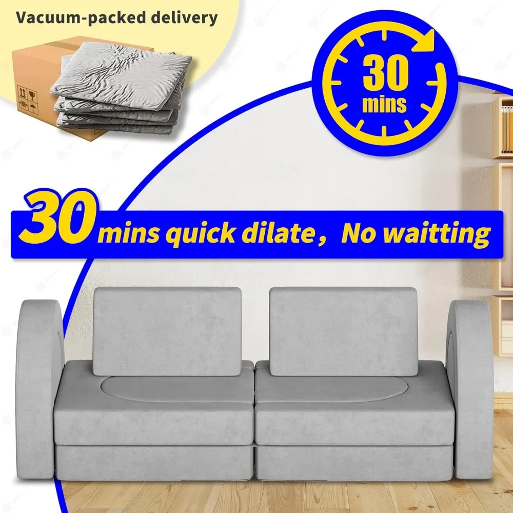 Kids Couch, 12PCS Modular Toddler Couch with 2 Triangular Cushions and 4 Arches, Fold Out Kids Couch for Playroom, Bedroom 2