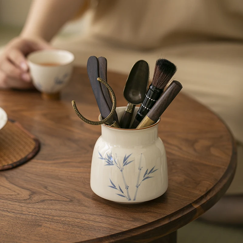 Hand Drawn Bamboo Persimmon Tea Ceremony Six Gentlemen Zen Kung Fu Tea Set Knife Needle Chaze Tool Set Teaware
