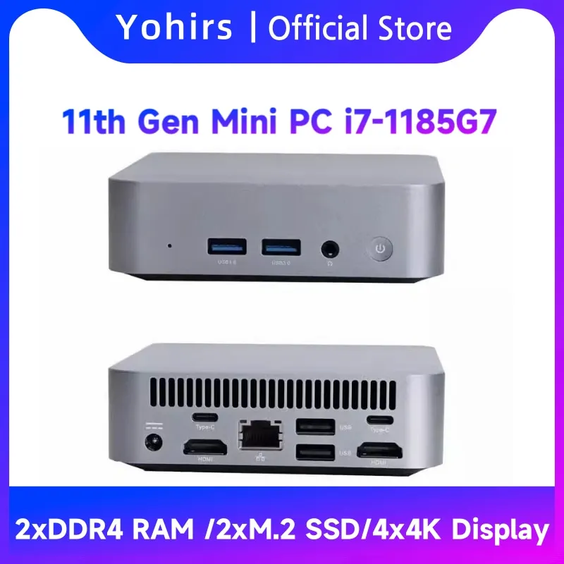 Yohirs Mini Pc Ventola Di Raffreddamento 11Th Gen Intel Core I7 1185 G7 Iris Xe Graphics Nvme Ssd Windows 11 Pro Con Dual Band Ax Wifi6
